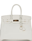 Top Quality HMS Birkin 35 White Clemence Gold Hardware