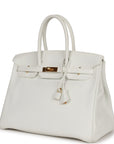 Top Quality HMS Birkin 35 White Clemence Gold Hardware