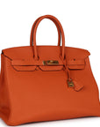 Top Quality HMS Birkin 35 Orange H Clemence Gold Hardware