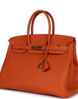 Top Quality HMS Birkin 35 Orange H Clemence Gold Hardware