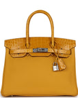 HMS Birkin 30 Jaune Ambre Shiny Niloticus Crocodile and Togo Touch Palladium Hardware