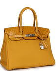 HMS Birkin 30 Jaune Ambre Shiny Niloticus Crocodile and Togo Touch Palladium Hardware