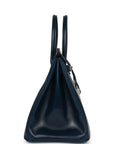 Top Quality HMS Birkin 35 Bleu De Prusse Box Calf Guilloché Palladium Hardware