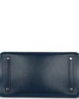 Top Quality HMS Birkin 35 Bleu De Prusse Box Calf Guilloché Palladium Hardware