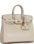 HMS Birkin 25 Beton Matte Alligator Gold Hardware