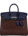 HMS Bi-Color Birkin 25 Rouge Sellier and Bleu Saphir Ostrich Palladium Hardware