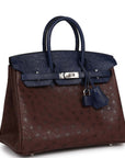 HMS Bi-Color Birkin 25 Rouge Sellier and Bleu Saphir Ostrich Palladium Hardware
