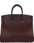 HMS Bi-Color Birkin 25 Rouge Sellier and Bleu Saphir Ostrich Palladium Hardware