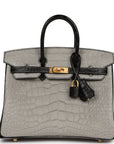 HMS Special Order (HSS) Birkin 25 Gris Perle and Black Matte Alligator Brushed Gold Hardware