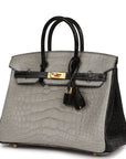 HMS Special Order (HSS) Birkin 25 Gris Perle and Black Matte Alligator Brushed Gold Hardware