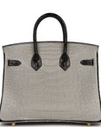 HMS Special Order (HSS) Birkin 25 Gris Perle and Black Matte Alligator Brushed Gold Hardware