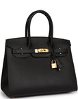 HMS Birkin Sellier 30 Black Epsom Gold Hardware