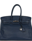 Top Quality HMS Birkin 35 Bleu De Prusse Clemence Palladium Hardware