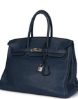Top Quality HMS Birkin 35 Bleu De Prusse Clemence Palladium Hardware