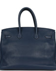 Top Quality HMS Birkin 35 Bleu De Prusse Clemence Palladium Hardware