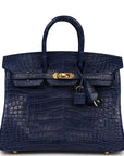 HMS Birkin 25 Bleu Saphir Matte Alligator Gold Hardware