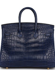 HMS Birkin 25 Bleu Saphir Matte Alligator Gold Hardware