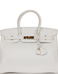 Top Quality HMS Birkin 35 White Epsom Gold Hardware