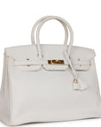 Top Quality HMS Birkin 35 White Epsom Gold Hardware