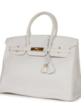 Top Quality HMS Birkin 35 White Epsom Gold Hardware