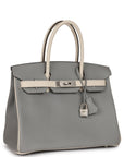 HMS Special Order (HSS) Birkin 30 Gris Mouette and Craie Epsom Brushed Palladium Hardware