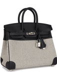 HMS Quadrille Birkin 25 Black Swift and Ecru Toile Palladium Hardware