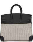 HMS Quadrille Birkin 25 Black Swift and Ecru Toile Palladium Hardware