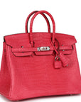 HMS Birkin 25 Rose Extreme Matte Porosus Crocodile Palladium Hardware