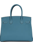 HMS Birkin 30 Blue Jean Togo Gold Hardware