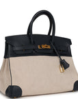 Vintage HMS Birkin 35 Bleu Indigo Courchevel and Toile H Gold Hardware