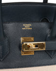 Vintage HMS Birkin 35 Bleu Indigo Courchevel and Toile H Gold Hardware