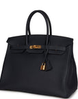 HMS Birkin 35 Bleu Nuit Togo Gold Hardware