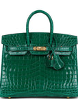 HMS Birkin 25 Emerald Shiny Niloticus Crocodile Gold Hardware
