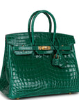 HMS Birkin 25 Emerald Shiny Niloticus Crocodile Gold Hardware