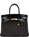 HMS Birkin 30 Black Niloticus Crocodile and Togo Touch Rose Gold Hardware