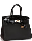 HMS Birkin 30 Black Niloticus Crocodile and Togo Touch Rose Gold Hardware