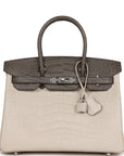 HMS Bi-color Birkin 30 Beton and Etain Matte Alligator Palladium Hardware