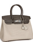 HMS Bi-color Birkin 30 Beton and Etain Matte Alligator Palladium Hardware