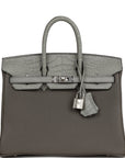 HMS Birkin 25 Gris Meyer Togo and Gris Ciment Matte Alligator Touch Palladium Hardware