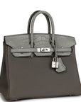 HMS Birkin 25 Gris Meyer Togo and Gris Ciment Matte Alligator Touch Palladium Hardware