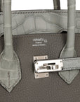 HMS Birkin 25 Gris Meyer Togo and Gris Ciment Matte Alligator Touch Palladium Hardware