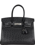 Top Quality HMS Special Order (HSS) Birkin 30 Black Verso Ostrich Brushed Palladium Hardware