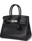 Top Quality HMS Special Order (HSS) Birkin 30 Black Verso Ostrich Brushed Palladium Hardware