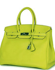 Top Quality HMS Birkin 35 Kiwi Swift Palladium Hardware