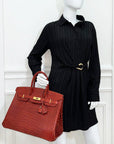 HMS Lisse Rouge H Shiny Crocodile Porosus Birkin 35 Bag