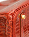HMS Lisse Rouge H Shiny Crocodile Porosus Birkin 35 Bag