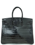 HMS Noir Shiny Crocodile Porosus Birkin 35 Bag