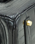 HMS Noir Shiny Crocodile Porosus Birkin 35 Bag
