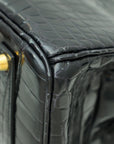 HMS Noir Shiny Crocodile Porosus Birkin 35 Bag