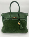 HMS Birkin 35 Suede / Togo Green Gold Hardware